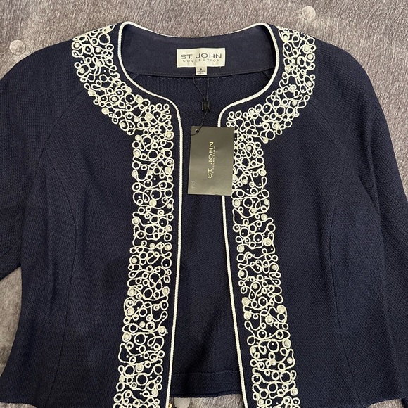 NWT Luxury Rare St John Collection Navy Pearl Embelished Cardigan/Jacket - Picture 17 of 17